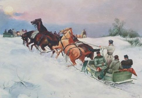 485x335 Unknown Artist (20th Century) Horse Drawn Sleigh Ride (Russian - Sleigh Ride Painting