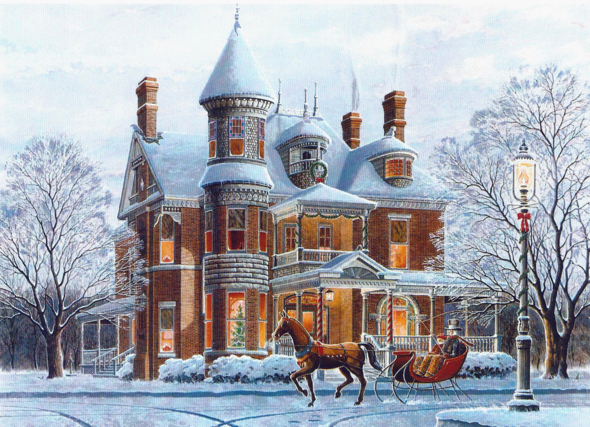 1200x868 Victorian White Christmas Holiday Snow Sleigh Ride Jingle Bells - Sleigh Ride Painting