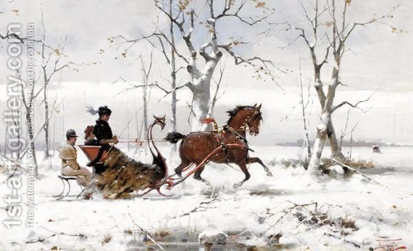 600x364 Winter Sleigh Ride Alfredo Tominz Reproduction 1st Art Gallery - Sleigh Ride Painting