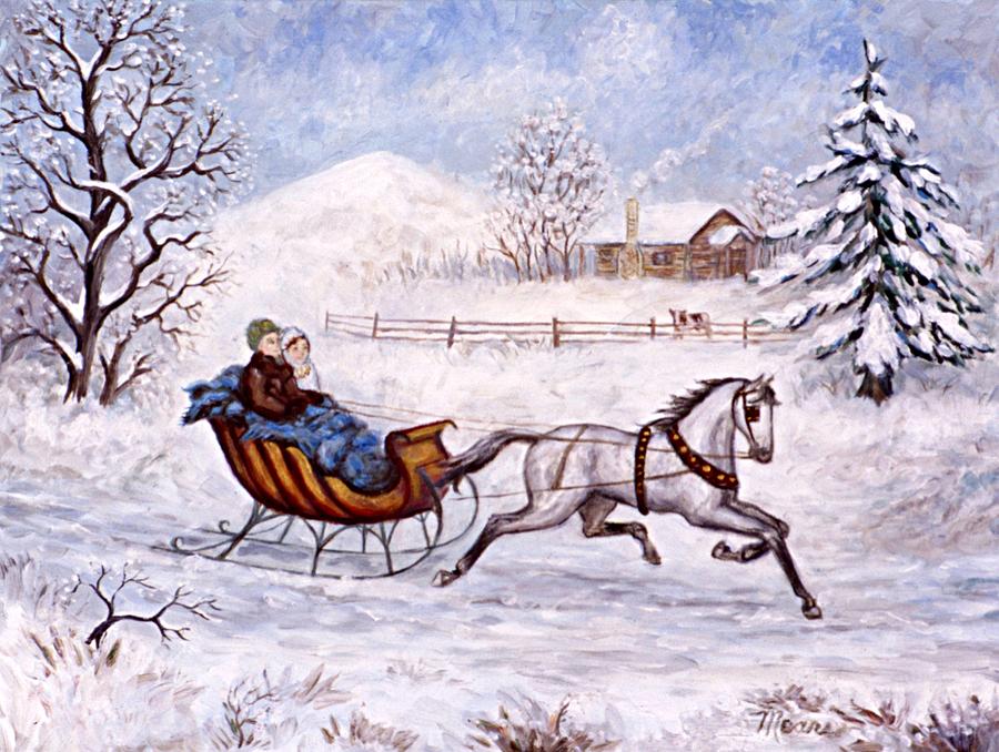 900x678 Winter Sleigh Ride Painting By Linda Mears - Sleigh Ride Painting