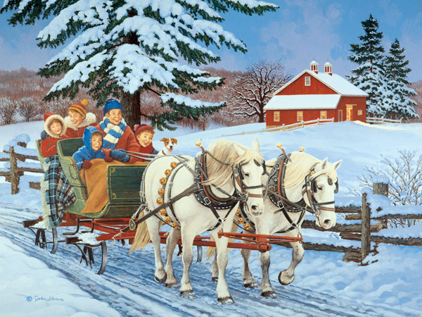 600x450 Family Sleigh Ride John Sloane Art - Sleigh Ride Painting