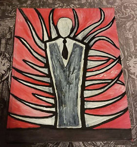 281x300 Slenderman Creepy Myth Victor Leyva Mixed Media Art Ooak Book - Slenderman Painting