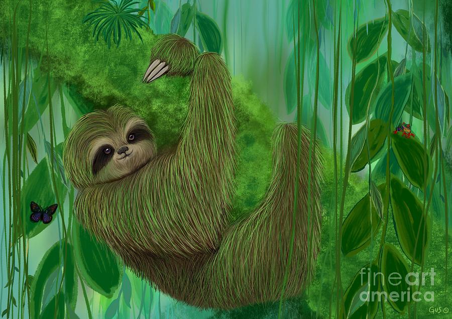 900x636 Mossy Three Toed Sloth Painting By Nick Gustafson - Sloth Painting