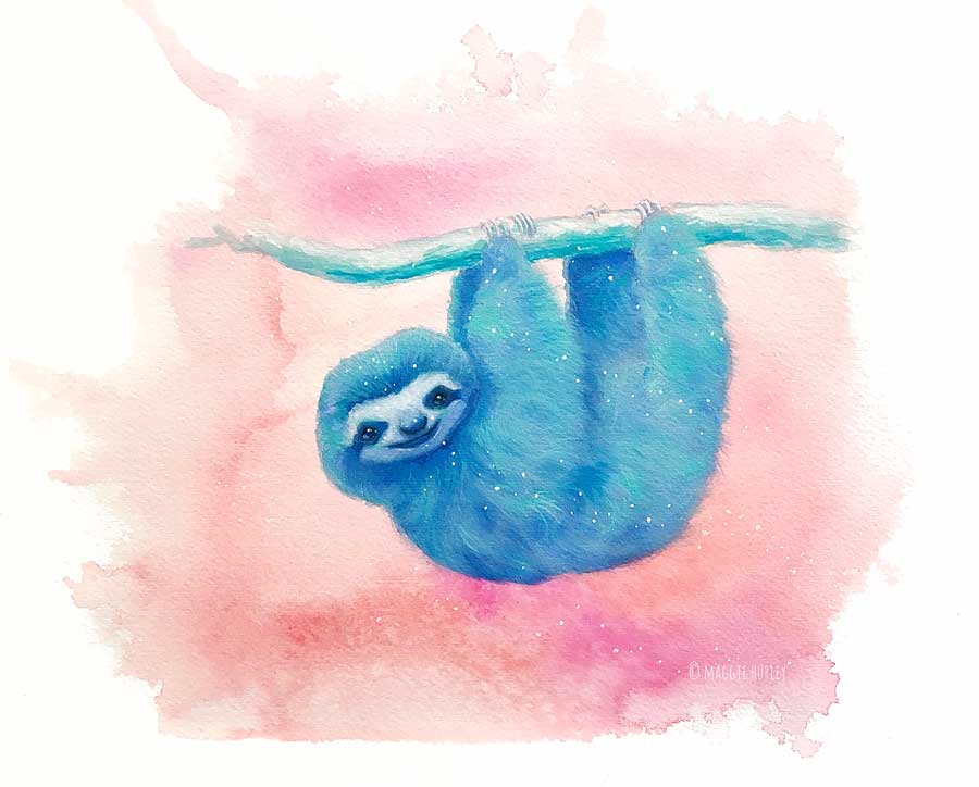 900x724 A Fine Art Print Blue Sloth - Sloth Painting