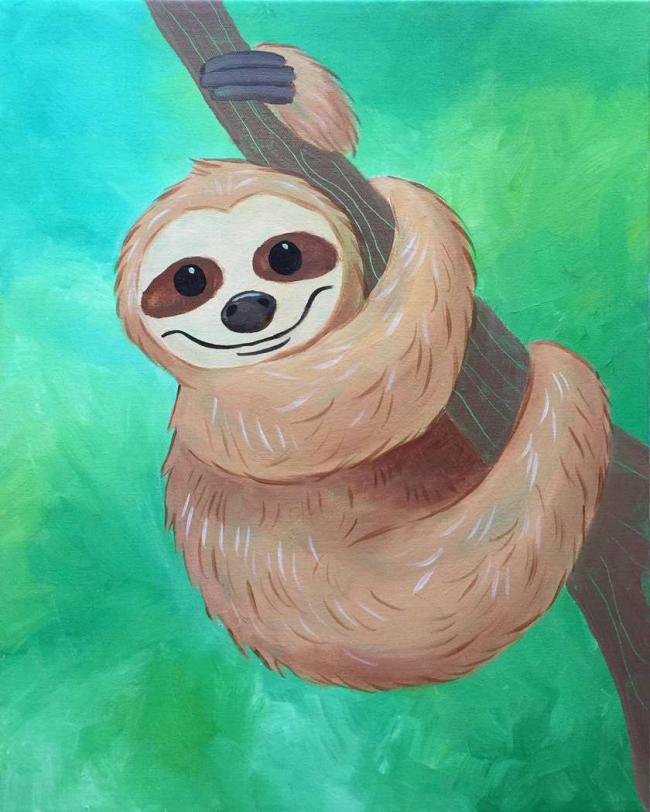 650x812 Sweet Sloth Family Painting Class Kids Out And About Buffalo - Sloth Painting
