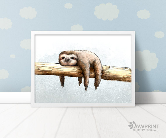570x475 Cute Sloth Poster Sloth Print Sloth Gift Sloth Painting - Sloth Painting