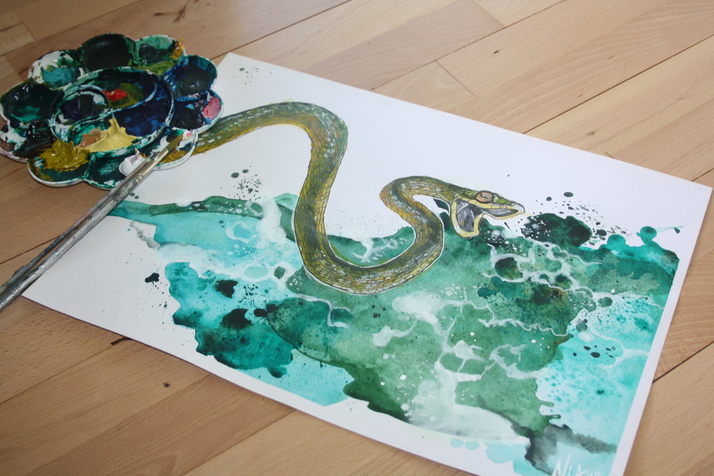 1024x683 Slytherin ( A Snake. And Some Green Splatter.) By Laananna - Slytherin Painting