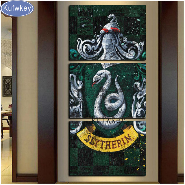 640x640 Triptych Diy 5d Diamond Painting Oil Painting Full Diamond - Slytherin Painting