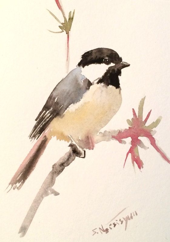 561x800 Chickadee Painting, Small Painting, 7 X 5 In, Original Small - Small Bird Painting