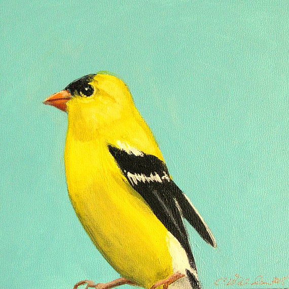 570x570 Goldfinch Original Painting Small Bird Paintings Yellow Bird - Small Bird Painting
