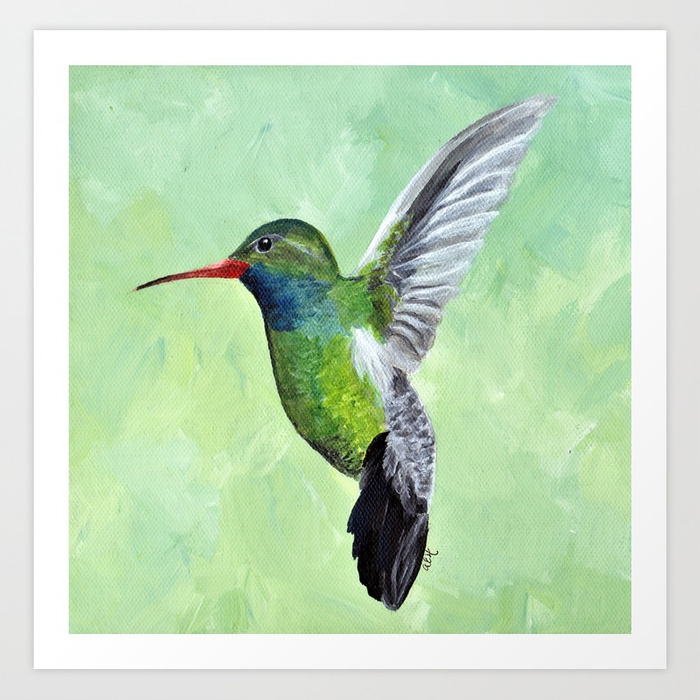 700x700 Green Hummingbird Art, Small Bird Painting, Birds And Berry Studio - Small Bird Painting