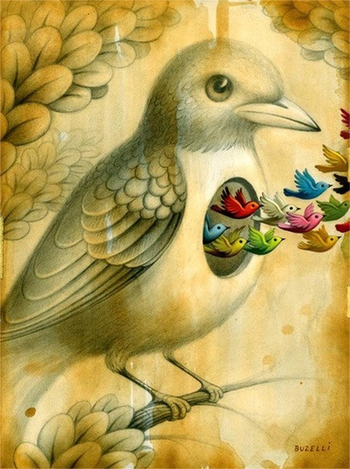 717x960 Small Birds Painting - Small Bird Painting