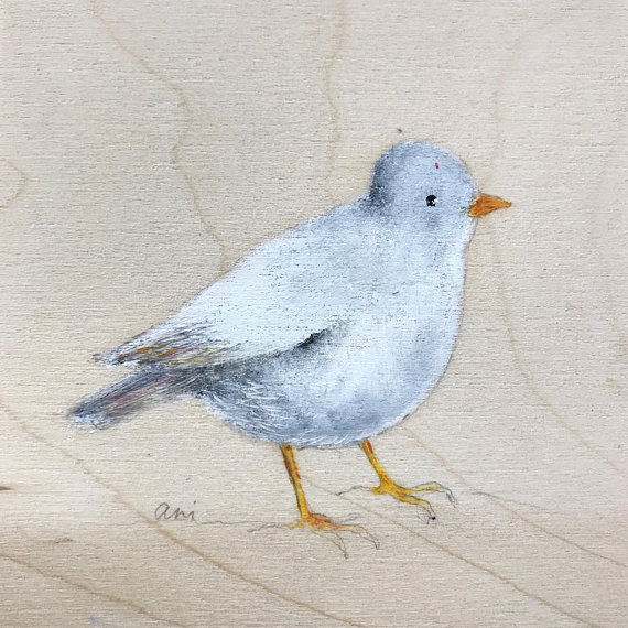 570x570 Bird Painting On Wood. Beach House Decor. Art On Wood. White - Small Bird Painting