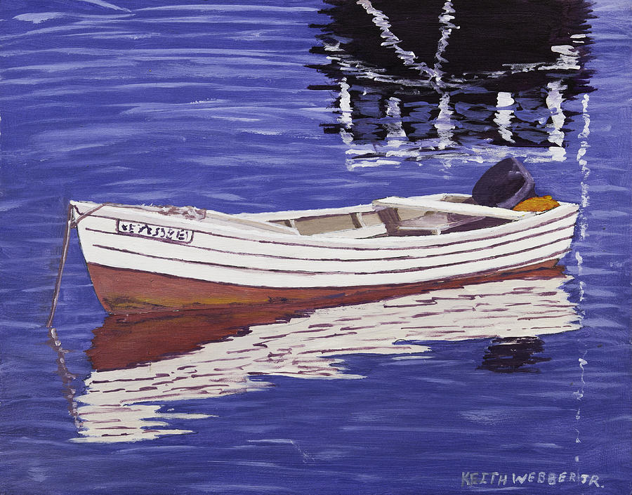 900x705 Small Motor Boat In Maine Harbor Painting By Keith Webber Jr - Small Boat Painting