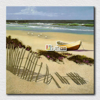 350x350 Canvas Painting Small Boat On Beach - Small Boat Painting