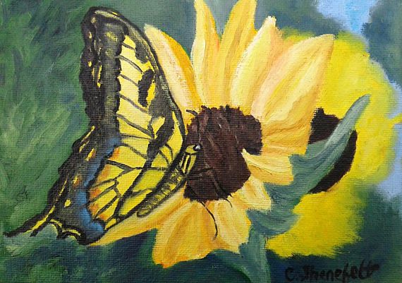 570x401 Oil Painting Butterfly Painting Small Painting Under 50 Vibrant - Small Butterfly Painting
