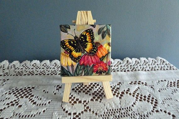 570x380 Butterfly Painting, Small Butterfly Art, Tiny Art, Mini Canvas - Small Butterfly Painting