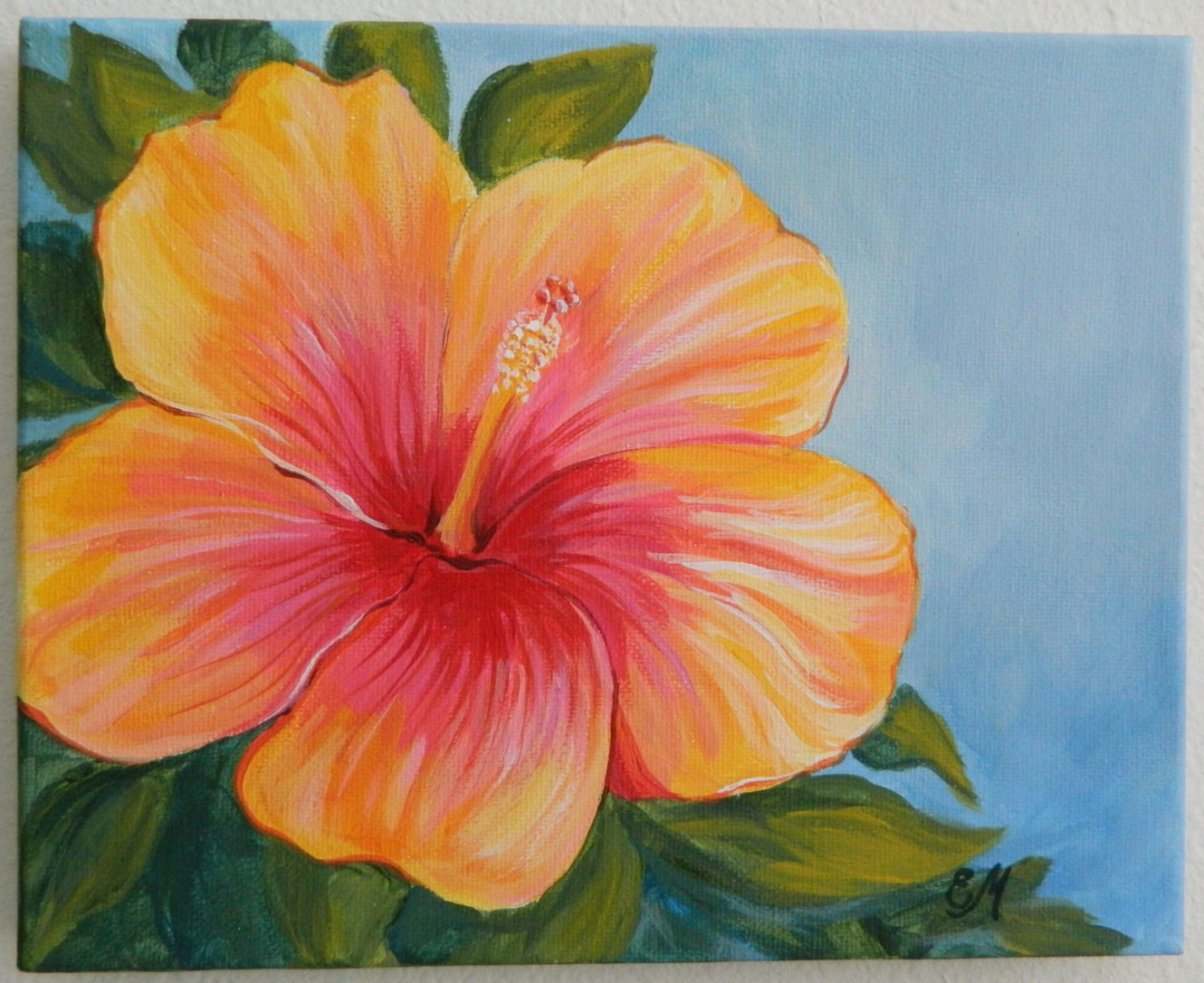 1330x1086 Hibiscus Painting Yellow And Red Origianl Flower Pictures - Small Flower Painting