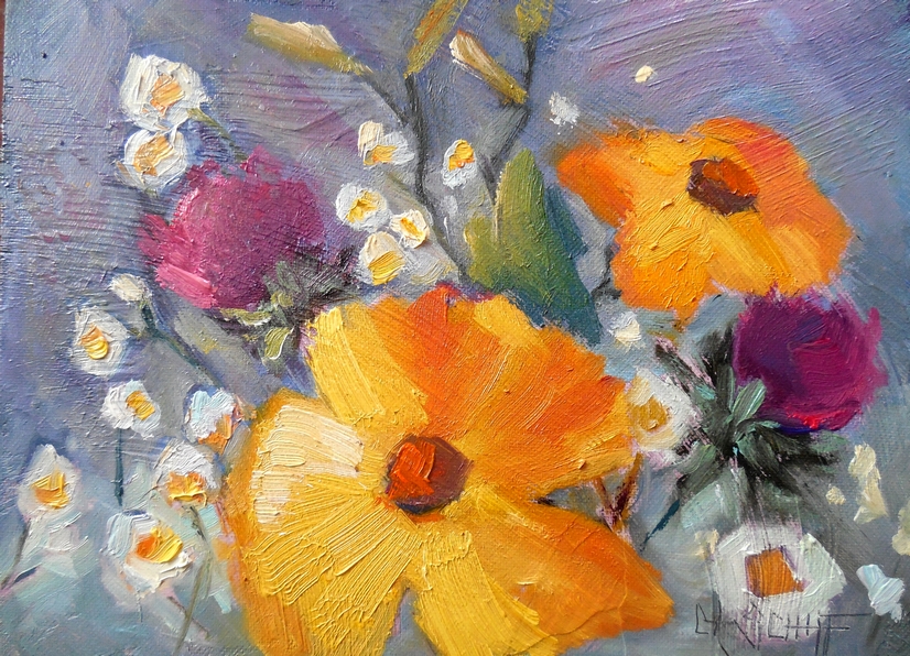 826x596 Palette Knife Painters, International Daisy Painting, Flower - Small Flower Painting