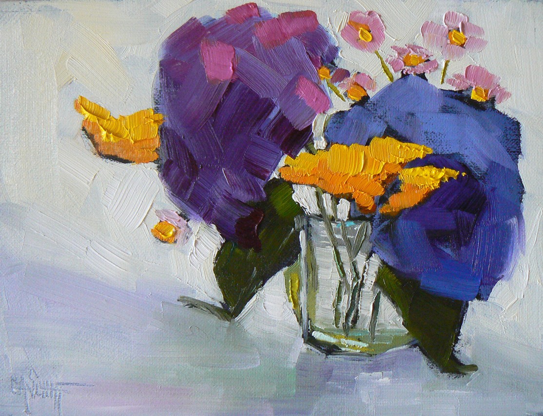 1114x855 Palette Knife Painters, International Small Oil Painting, Daily - Small Flower Painting