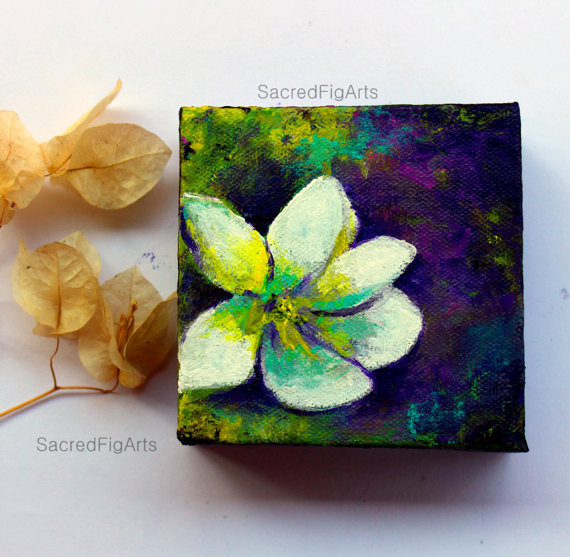 570x557 Mini Canvas Painting Small Flower Art Abstract Floral - Small Flower Painting