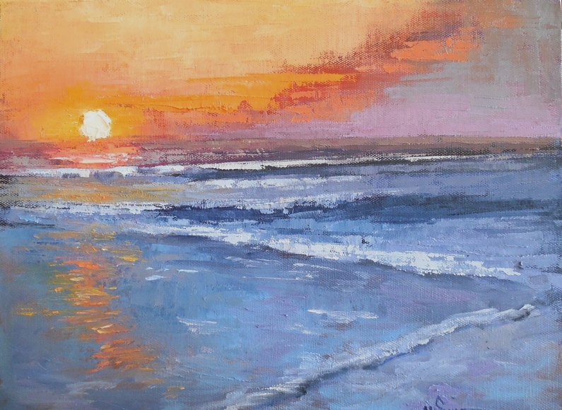 795x580 Palette Knife Painters, International Sunset And Sea Painting - Small Oil Painting