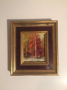 225x300 Small Antique Signed American Wooded Landscape Oil Painting, Eve - Small Oil Painting