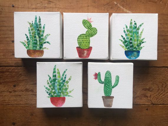 570x428 Succulent And Cactus Small Paintings Acrylic By Lmfillustrations - Small Painting