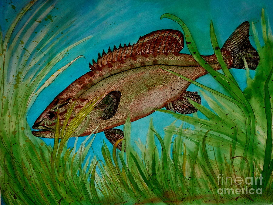 900x675 Big Small Mouth Bass Painting By Robert Raymond - Smallmouth Bass Painting