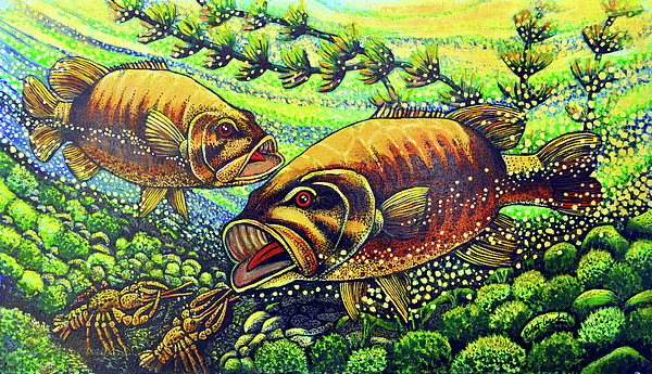 600x345 Small Mouth Bass Painting By Bob Crawford - Smallmouth Bass Painting