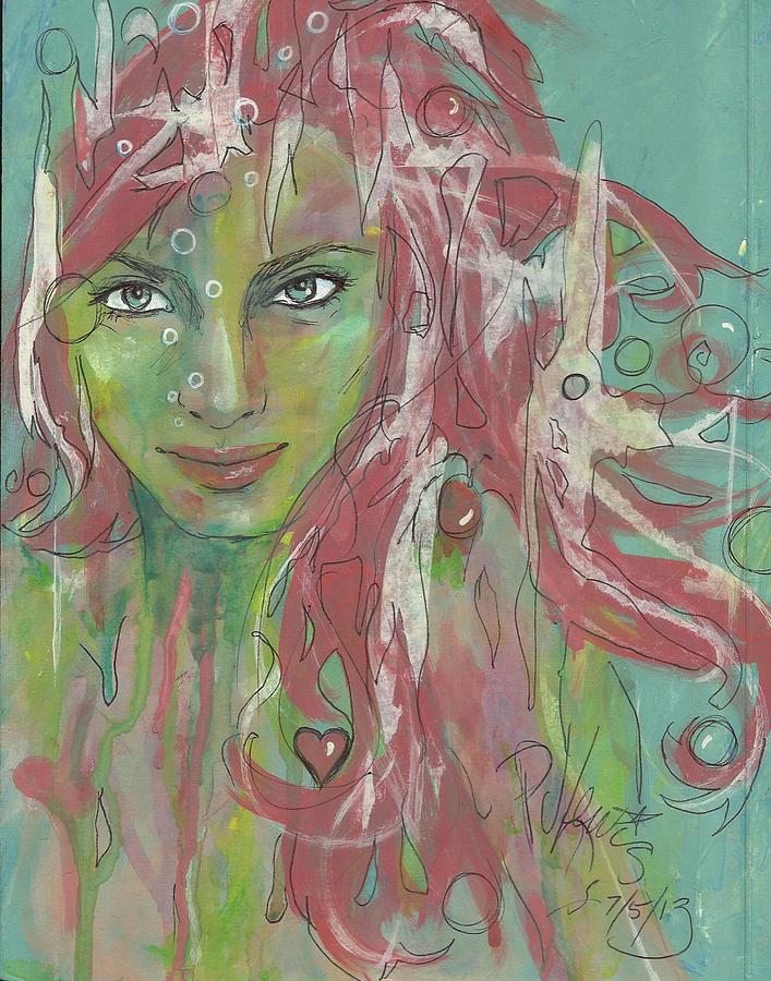 707x900 Mermaid's Smile Painting By Pj Lewis - Smile Painting
