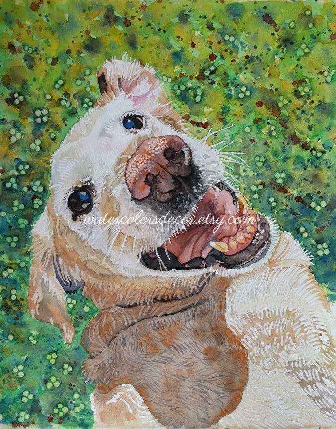 675x862 White Lab Watercolor Painting Dog Print Pet Memorial Yellow - Smiling Dog Painting