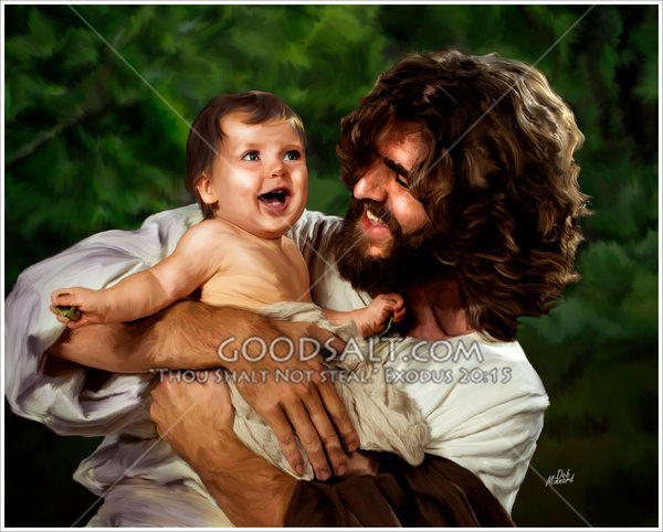 600x482 Jesus With Baby - Smiling Jesus Painting