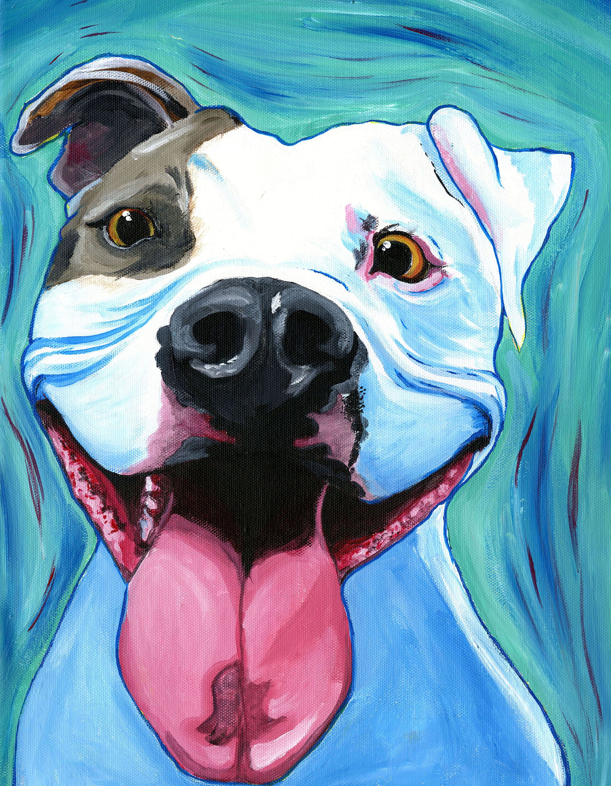 2100x2700 Pitbull Art - Smiling Pitbull Painting