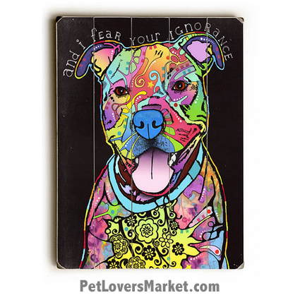 425x425 Pitbull Art By Dean Russo And I Fear Your Ignorance - Smiling Pitbull Painting