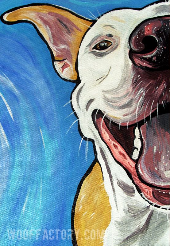 554x800 Smiling Pit Bull Dog Art Print! Size 8 X 10 This Is A Print Of My - Smiling Pitbull Painting