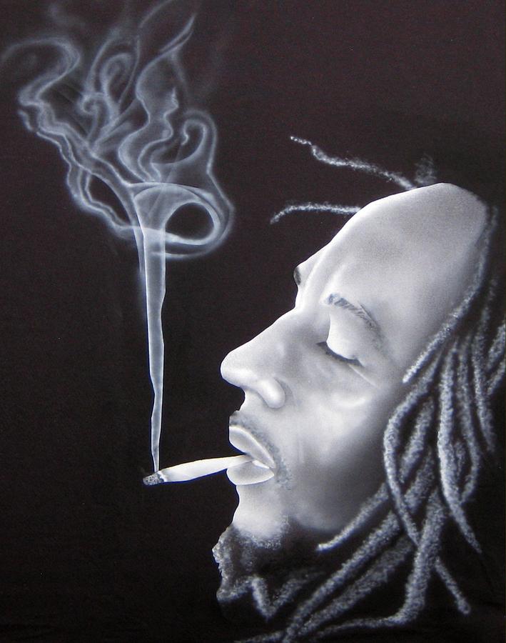 709x900 Smoking Bob Marley Painting By Miguel Garcia Bermejo - Smoke Painting