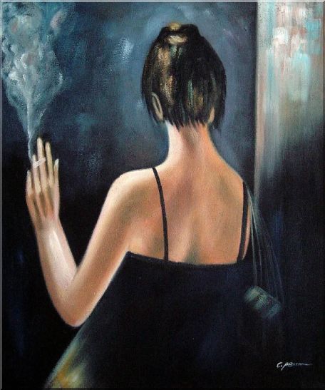 456x547 Back Of Smoking Lady With Evening Dress Oil Painting Portraits - Smoking Painting