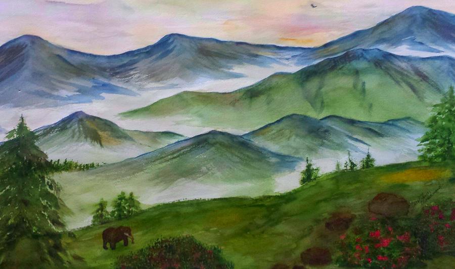 900x533 Smoky Mountain Bear With Fish Painting By Carol Lindquist - Smoky Mountain Painting