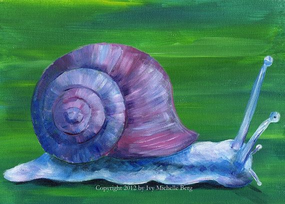 570x409 My Mom Collects Snails. She'D Love This One! Violet Snail Original - Snail Painting