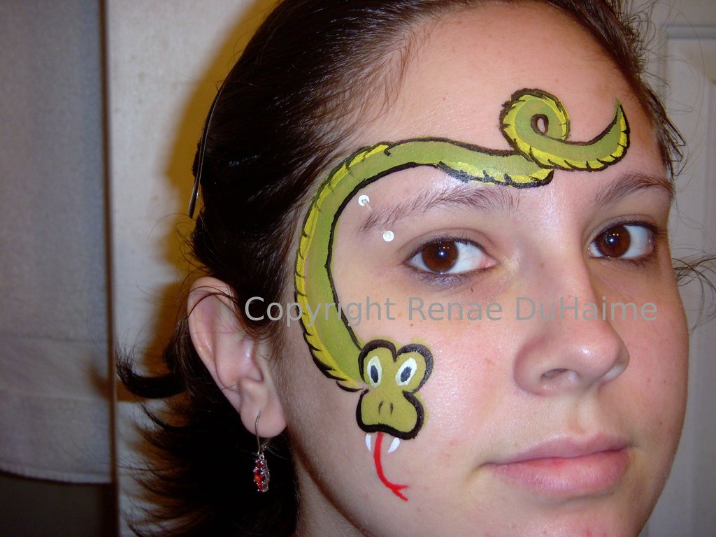 1024x768 Green Snake By Renduh Facepaint - Snake Face Painting