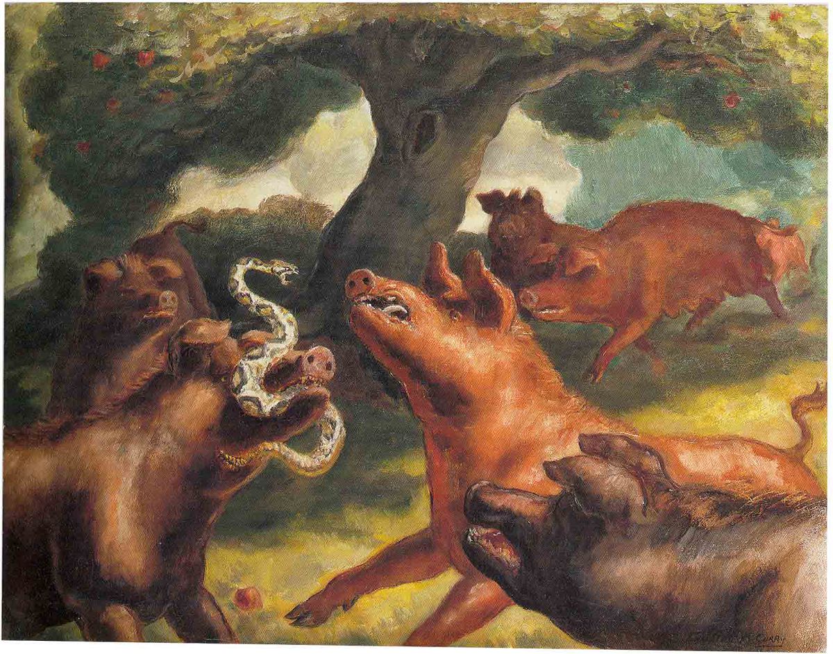 1200x942 Hogs Killing A Snake John Steuart Curry Regionalism Animal - Snake Oil Painting