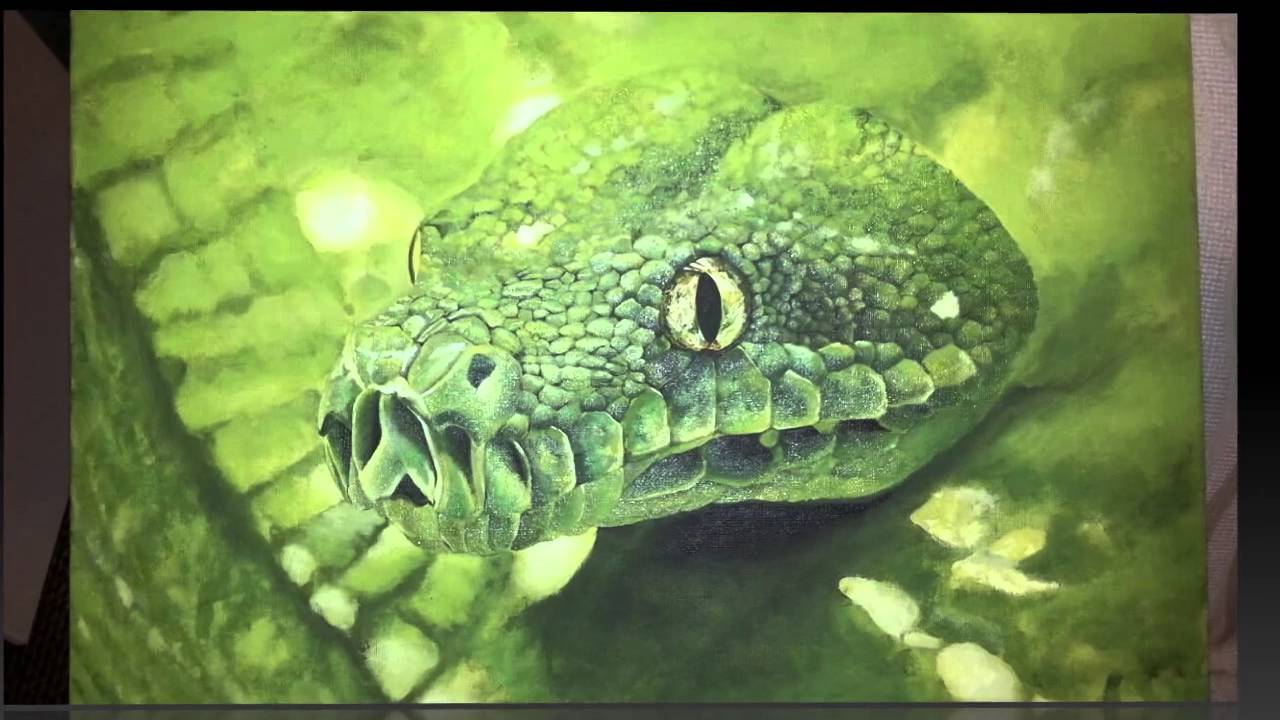 1280x720 Realistic Green Snake - Snake Oil Painting