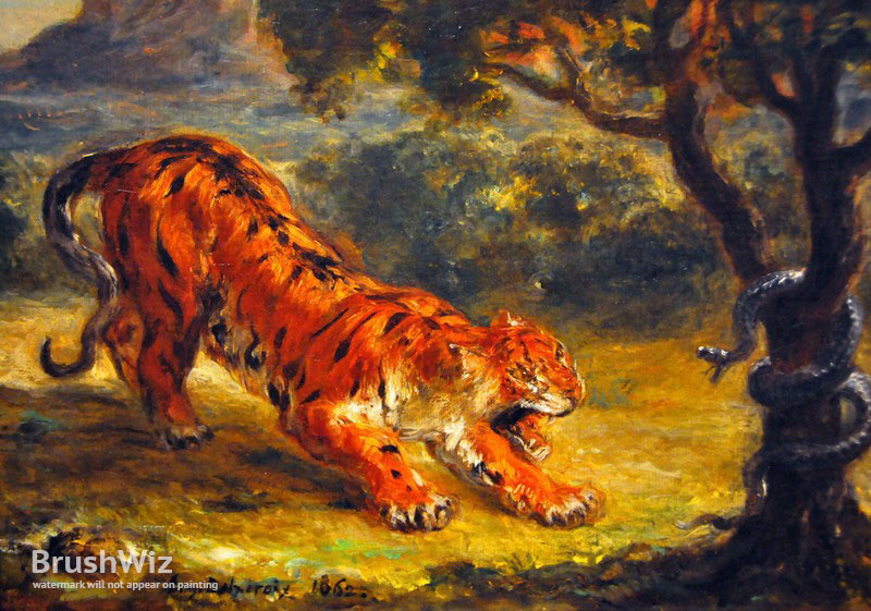 800x561 Tiger And Snake By Eugene Delacroix - Snake Oil Painting