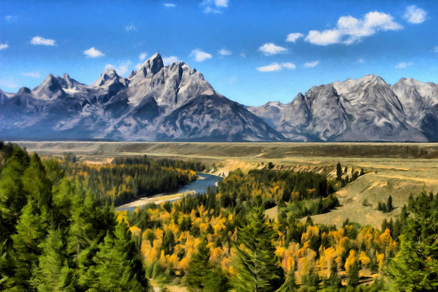 900x600 Tetons Snake River View Painting By Paddrick Mackin - Snake River Painting