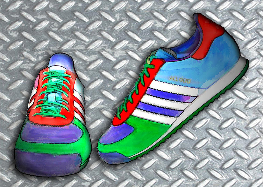 900x642 Metal Grate Sport Shoe Painting By Elaine Plesser - Sneaker Painting