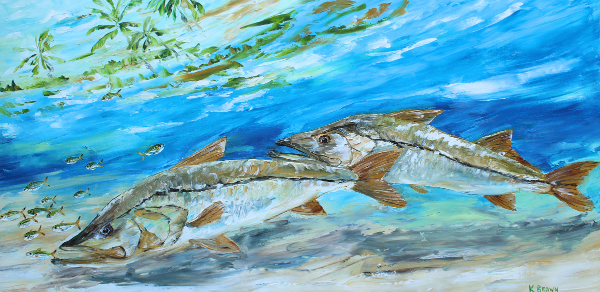 1200x585 Painting Cruising Snook (Original Art By Kevin Brown) - Snook Painting