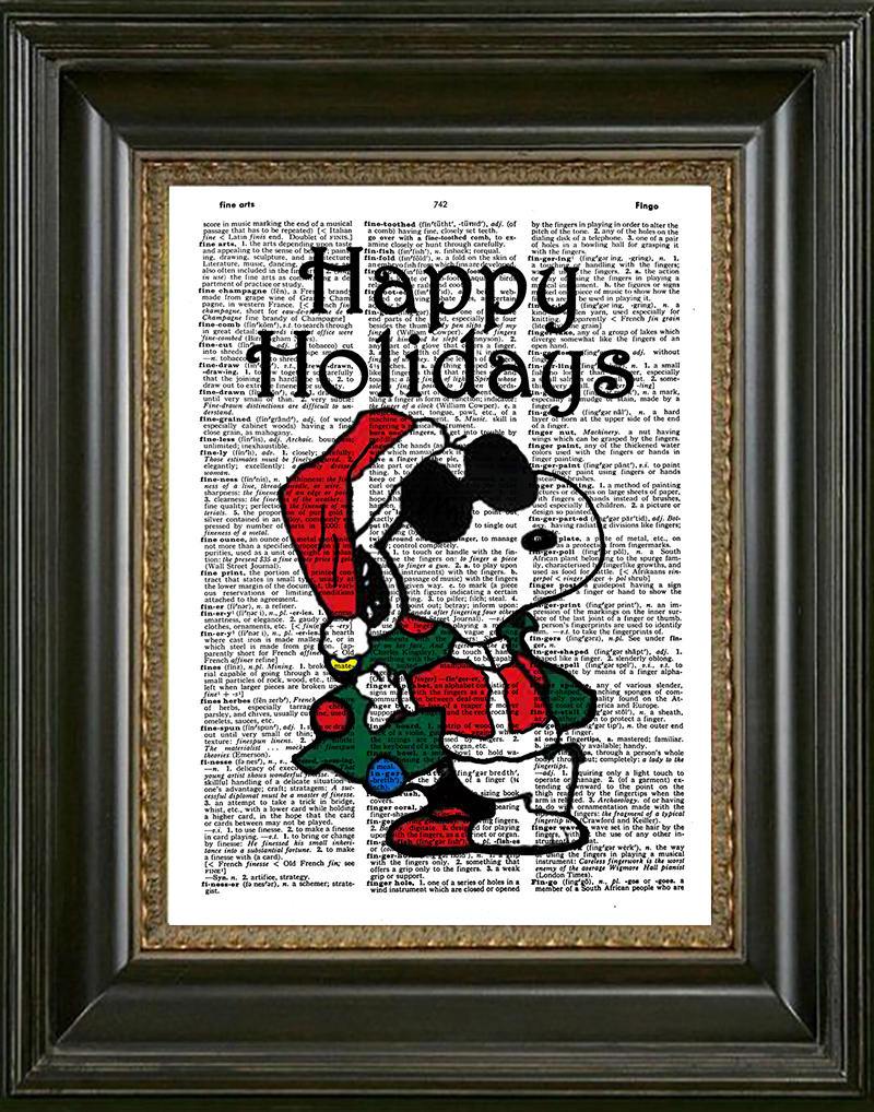 800x1018 Snoopy Christmas Art, Snoopy Santa Claus Dictionary Art, Snoopy - Snoopy Christmas Painting
