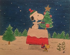 300x237 Snoopy Paintings Fine Art America - Snoopy Christmas Painting