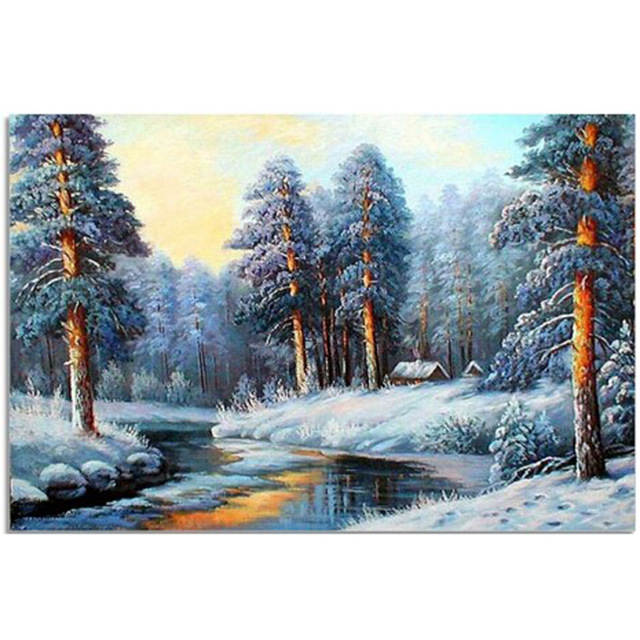 640x640 New Needlework Diamond Painting Beautiful Snow Forest Landscape - Snow Forest Painting